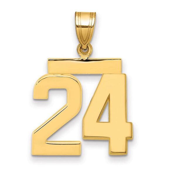 14k Yellow Gold, Athletic Collection Medium Polished Number 24 Pendant - Picture 1 of 3